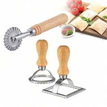 1Pc Stainless Steel Pastry Press Mold with Wood Handle Dumpling Lace Embossing Stamp and Ravioli Cutter for Baking and Pasta Making. - Apricot - View 7