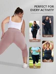 Quần legging lửng cạp cao bó sát dành cho nữ cỡ lớn, quần yoga co giãn (XL-5X) - Chất liệu spandex co giãn ôm sát. - Hồng - Xem 7