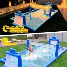 33 Ft Inflatable Water Volley Ball Pool, (0.6mm Commercial Grade PVC), 800 W Air Pump (Rapid Inflate & Extract Air), 33 X 16.5 X 7 Ft Football Pool, Football And Basketball Played, Quickly Set Up Backyard Outdoor Sports Field, Day Night Use - Màu xanh lam - Xem 6