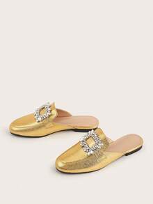 Damen Frühjahr 2025 Halb-Schlupf-Mules mit rückenfrei, Metall-Schnalle, flache Lässig Slip-On Sandalen