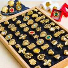 10pcs/Pack Elegant Unisex Stainless Steel Adjustable Open Rings, Flower, Heart, Geometric Asymmetrical Random Styles, Fashion Versatile Party Jewelry Gifts