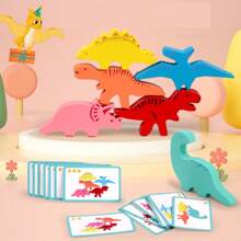 Bloques de construcción de dinosaurios creativos de madera con música, un set colorido que incluye: 5 piezas de partículas de dinosaurios lindos, 10 tarjetas doble cara con patrones de apilamiento "desde principiante hasta avanzado" para ejercitar los movimientos finos de las manos, juguetes de apilamiento de dinosaurios, adecuados como juguetes educativos para la primera infancia, ¡ideales como regalos para Halloween o Día del Niño!
