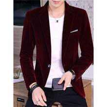 Local Warehouse-  Famous Brand Menswear 2561-Y, Cartma CRRTMARO Spring 2025 Flat Velvet Suit Men'S Youth Single-Breasted Jacket Coat - - 酒紅色 - 查看 3