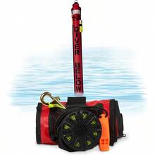 DiveSafe Delayed Surface Marker Buoy 7ft Closed Bottom With High Visibility Reflective Band Strobe Light And Flashlight Holder 100ft ABS Finger Reel And Whistle - as pic - View 1