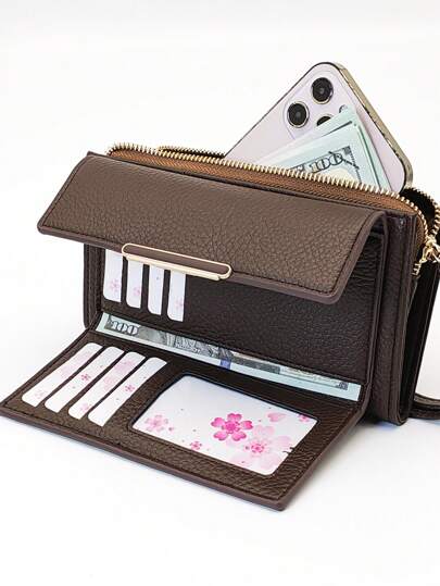 MINGYOU Modisch aus weichem Material, hochwertiges besticktes tragbares schwarzes Lässig Handy-Portemonnaie, geeignet für Frauen für Einkaufen, Reisen, als Handtasche, Mini-Geldbörse, Geldbörse, Langgeldbörse, Handgelenktasche