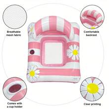 1pc Inflatable Floating Bed With Backrest And Daisy Flower Pattern Design, Floating Lounger For Pool And Beach Vacation, Suitable For Swimming Pool Parties