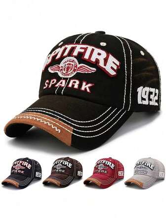 1 pieza "SPARK 1932" Gorra de béisbol con estilo de calle vintage, estilo letras bordadas, visera de sol para exteriores, sombrero deportivo tipo papá para escalar