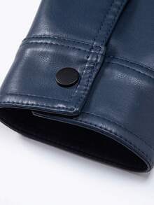 男士春秋新款摩托车皮夹克外套，羊毛 - 藍色 - 查看 6