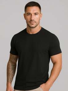 Men's Basic T-Shirt Egyptian Cotton With Elastane Solid Colors - Negro - Ver 1