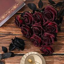 1pc Dark Red Artificial Rose Stem, For Halloween Home Decor