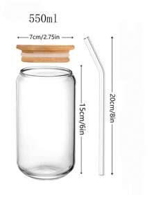 1个带盖吸管的梅森罐，可重复使用的宽口玻璃杯，带盖吸管，冰咖啡杯，学习用品 - 無色 - 查看 13