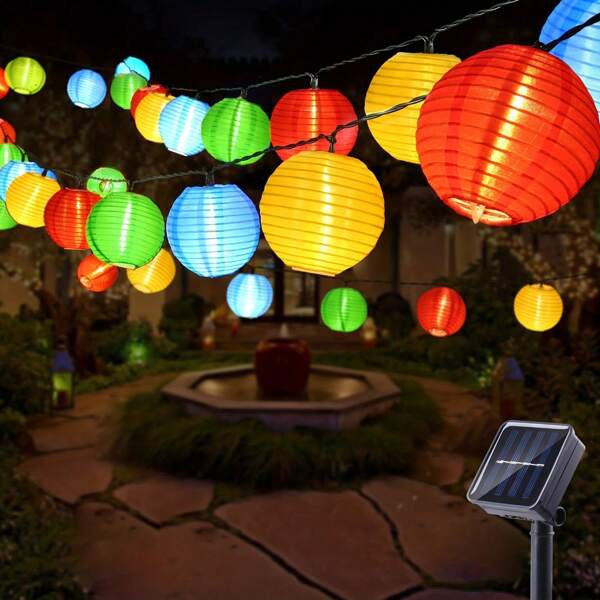 Outdoor Solar LED String Lights Lantern Light String With 8 Modes Lighting Solar Fairy Lights For Wedding, Birthday Party, Camping, Christmas Decor Lamp For Outdoor, Garden, Patio, Yard, Christmas Tree Solar Lamp