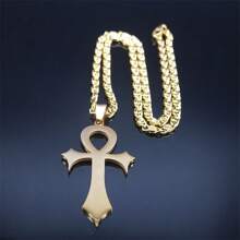 Collar de cruz ankh egipcia para mujeres/hombres, color dorado de acero inoxidable, amuleto, joyería de protección