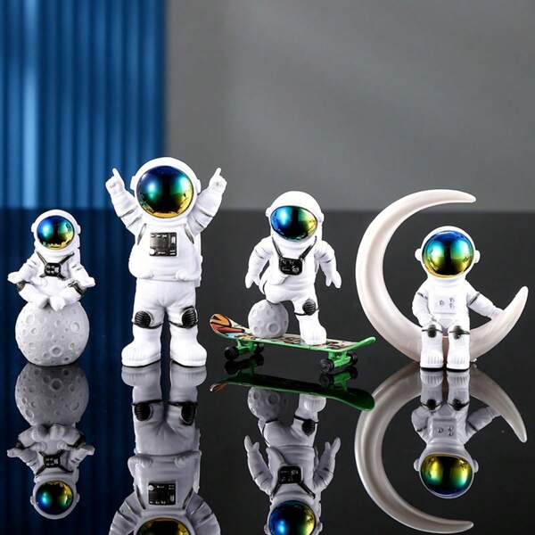 4-Piece Set, Astronaut Statue, Desktop Astronaut Decoration, Living Room TV Cabinet Astronaut Decoration, Creative Resin Astronaut Ornaments - Suitable For Home And Office Decoration, Multifunctional Indoor And Outdoor DisplaySkateboard Randomly
