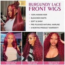 99j Burgundy Lace Front Wigs Human Hair 30Inch 13x6 Lace Front Wigs Human Hair Straight Red 180% Density HD Lace Front Human Hair Pre Plucked Pre Cut Glueless Wigs Colored For Women - S99J - View 8
