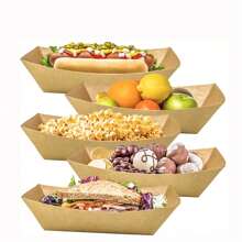 30/50pcs Disposable Kraft Brown Paper Food Trays, Oil-Proof Food Paper Tray Kraft Paper Boat Box, Portable Food Paper Tray For Family Picnic, Suitable For French Fries, Corn Flakes Snacks, Hot Dogs, Taco BBQ, Popcorn Parties, Picnics, Wedding Parties, Multi-Purpose Baking Tool, Kitchen Essentials, Kitchen Accessories (Brown)