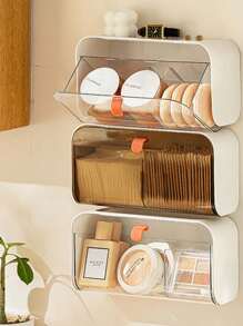 1 szt., montowany na ścianie schowek do przechowywania w łazience, stojak na słoiki do przechowywania wacików czyszczących, piłek, płatków kosmetycznych, gąbek, soli kąpielowych, podpasek higienicznych, kuchni, biura, sypialni, łazienki