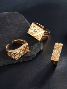 3pcs/Set Fashionable Minimalist Hammered Metal Rings, Adjustable Men's Charm Accessories, Couples Rings - 3-piece Set - View 8