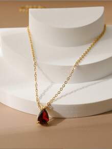 18K Gold Plated December Birthstone 7-Color Pear Zirconia Copper Pendant + Stainless Steel Gold Necklace, Christmas, Birthday, Valentine's Day Gift