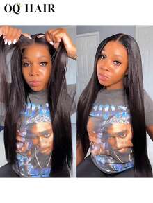 OQ Peluca sin pegamento Wear Go, predecolorada, con pequeños nudos, rizada, recta, 6x4, con cierre de encaje HD, densidad del 180 %, de 28 a 30 pulgadas, precortada y prearrancada, elegantes pelucas de cabello humano sin procesar, color natural, elegante, de aspecto natural, elegante para principiantes - SNatural - Ver 7