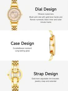 Anne Klein Gold Watches For Women With Gold-Tone Hands And Roman Numerals,Women's Bracelet Watch,AK/2158BHGB