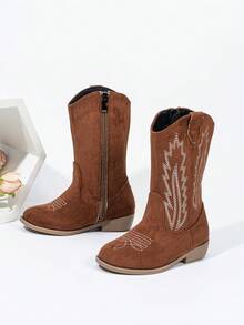 Music Festival Fashion Durable Embroidered Western Cowboy Boots, Children Size - Brown - View 4
