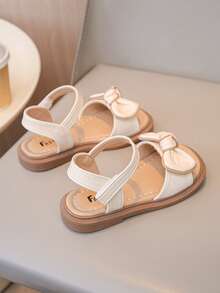 Girls' Cute Bow Splice Design Flat Sandals, Soft & Comfortable