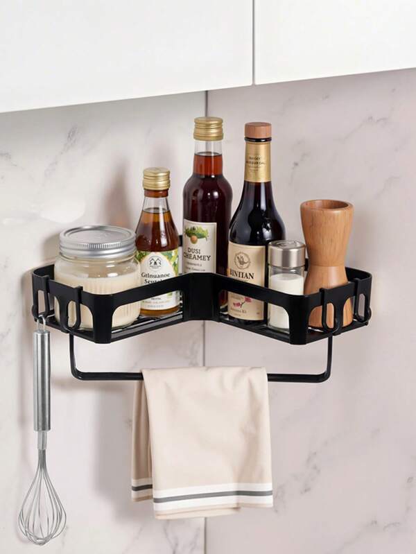 1pc Multi-Purpose Kitchen Shelf, Cooktop Holder, Plastic Kitchen Storage Rack, Multi-Functional Wall-Mounted Spice Organizer Rack, Wall-Mounted Towel Rack Organizer, Boxed Set