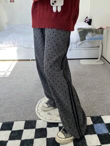 2025 Summer Women's Casual High Waist Slim Polka Dot Straight Leg Pants - Grey - View 5