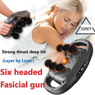 6-Head Fascia Gun Massager With 6-Linkage Technology, 9 Modes 9 Intensity Levels,LED Display, Low Noise High Power,  USB Rechargeable 2000mAh Battery, Whole Body Massage For Home, Office, Dorm Relaxation