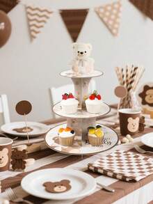 一套棕熊主题纸杯蛋糕架，棕熊派对热带主题纸杯蛋糕托盘，生日节日装饰纸杯蛋糕塔，婴儿派对甜点展示架，棕熊派对桌面纸杯蛋糕装饰，派对甜点装饰，创意DIY蛋糕装饰，厨房蛋糕装饰，派对礼品