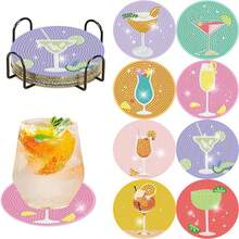 8pcs Diamond Art Painting Coasters With Holders, DIY Beautiful Pattern Series Diamond Art Coasters, Suitable For Adults And Beginners Diamond Painting Kits, Diamond Craft Supplies, Exquisite Gifts For Friends - Multicolor - View 10