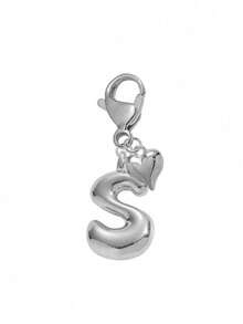 1pc Silver Bubble Letter Cute Necklace Pendant, Bag Charm - Includes Shiny Crystal Pendant & Gold Heart Pendant, Letters A-Z, Alloy Bag/Backpack Hanging Decoration - Perfect Gift For Birthday & Special Occasions, Keychain, Wallet & Purse Accessory For Women & Girls - Silver - View 19