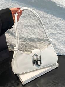 Belt Buckle Handbag, Summer New Style Bag, Simple Shoulder/Underarm Bag - White - View 3