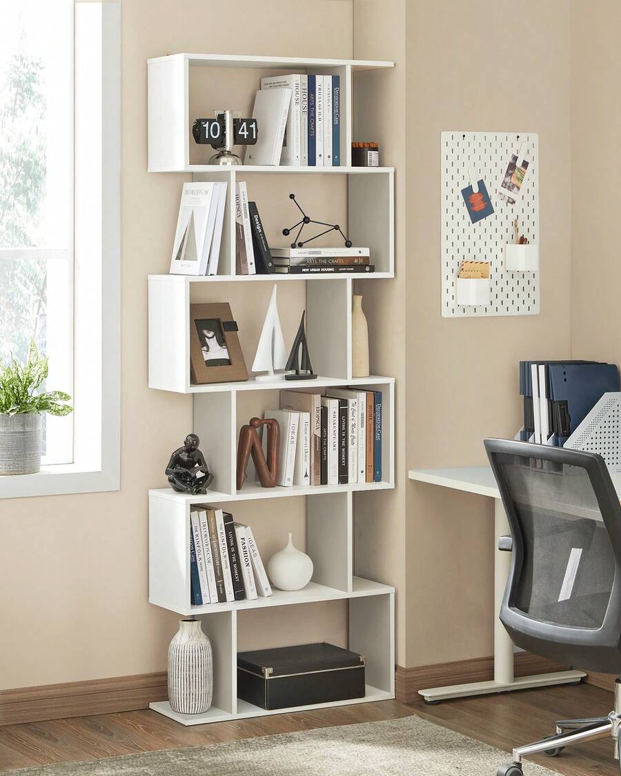 Biblioteca, Librería de 6 Niveles, Estantería de Exposición, Armario de Libros, Separador de Espacios, para Salón, Dormitorio, Estudio, Oficina, Blanco, Vuelta al Cole - Blanco - Ver 1