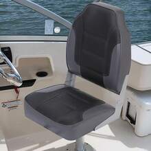 Broadfashion Boat Seats 2 Packs, Folding High Back Fishing Waterproof Pontoon Boat Seat, Boat Chairs With Stainless Steel Screws, Thickened Cushion - Black+ Grey - 查看 4