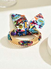 1pc Elegant & Stylish Women Multi-Color Ribbon Bangle, Alloy Beach Vacation Bracelet Accessory For Ladies