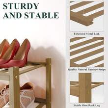 Shoe Rack Closet, 3 Tier Wooden Stackable Shoe Organizer, Standing Shoes Storage Shelf Entryway, Front Door Entrance, Natural - 核桃 - 查看 3