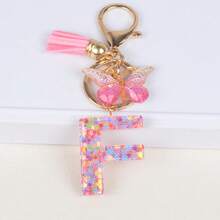 时尚红色首字母钥匙扣 A-Z 英文字母钥匙扣爱心流苏挂饰 女士背包手提包装饰 情人节圣诞礼物创意