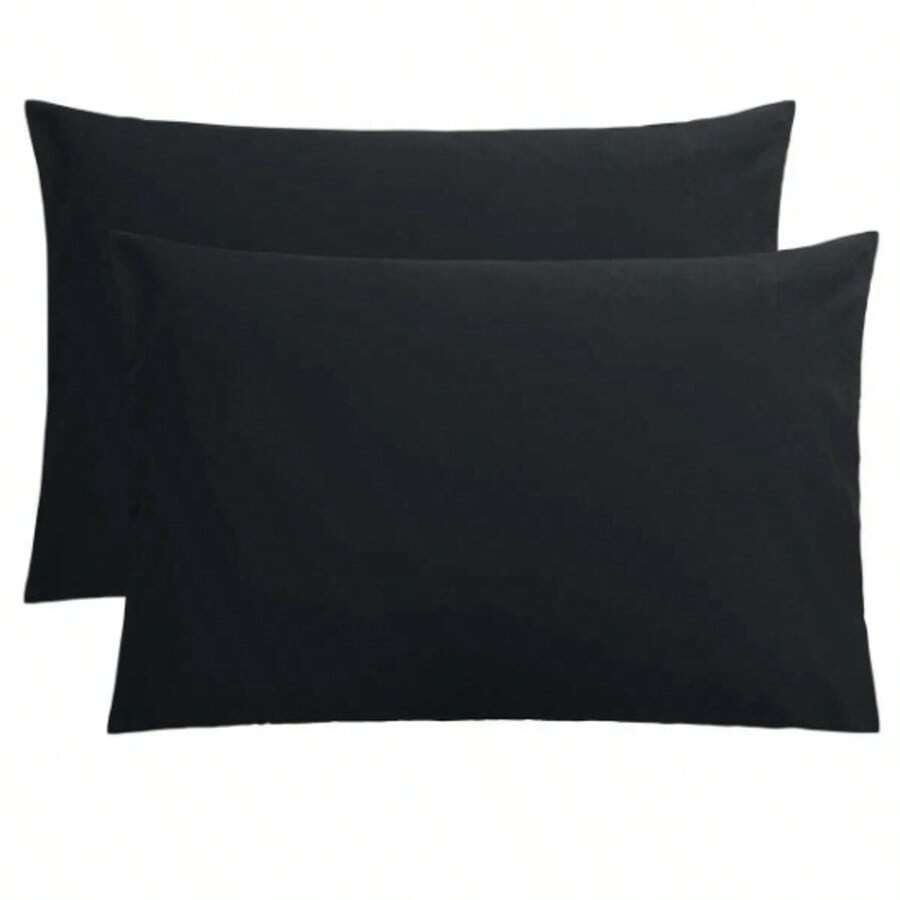 MADE IN TURKEY Bộ 2 vỏ gối cotton pha trơn - 50x70 Cm - 70% cotton - Mềm mại và bền - màu đen - Xem 1