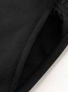 Pantalones cortos de verano tipo casual y deportivo para adolescentes, con cintura elástica y cordón, en diseño minimalista de unicolor con estampado de letras