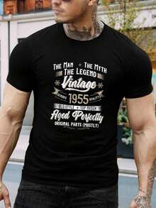 Camiseta Vintage para Hombre - Envejecida a la Perfección Regalo de Cumpleaños - El Hombre, el Mito, la Leyenda - Regalo Ideal para Papá, Abuelo, Marido - Camiseta Negra de Algodón de Manga Corta - Camiseta Retro para Hombre - Negro - Ver 1