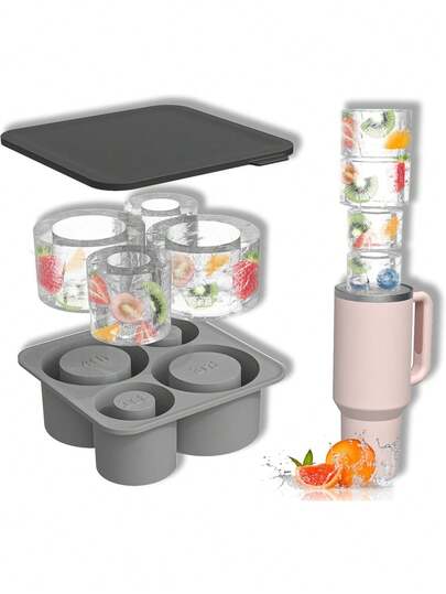 Silicone Cylinder Four Grids Ice Grid, Super Capacity Ice Cube Mold Suitable For 20/30/40 OZ Reusable Quick-Frozen Ice Making Mold Easy To Demoulding Ice Grid