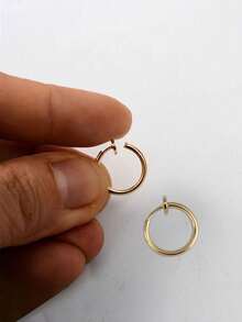 10 件朋克时尚简约不锈钢小圈伸缩耳环弹簧夹圆形无孔假耳钉耳圈无穿孔饰品男女款 10 毫米