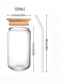 1个带盖吸管的梅森罐，可重复使用的宽口玻璃杯，带盖吸管，冰咖啡杯，学习用品 - 無色 - 查看 12