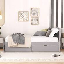 Modern Design Twin Size Platform Bed Frame With 2 Drawers For Grey Color-3676 - Multicolor - View 4
