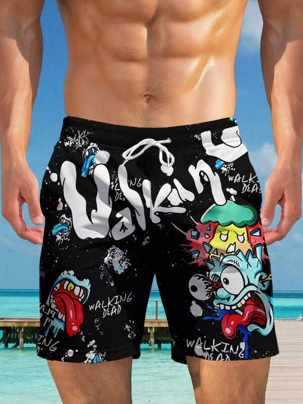 Shorts casuales de playa para hombre talla grande con estampado 3D hawaiano, shorts deportivos de secado rápido con cordón en la cintura, muy apropiados para salidas de verano
