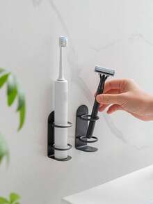 1pc Electric Toothbrush Holder, Wallmount No Drilling Toothbrush Rack Stand Bathroom Toothbrush Hanger For Electric Toothbrush Back To School - Black - View 6