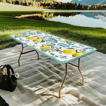 1pc Tablecloth With Elastic Edging, Lightweight & Washable, Fresh Lemon Yellow Plaid Design, Suitable For Home Gatherings, Outdoor Picnics, Theme Parties, Indoor/Outdoor Use - Multicolor - View 1