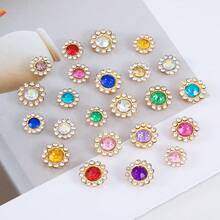 50pcs Circular Sunflower Hand-Sewn Crystal Flower Disc Crystal Button Bow DIY Hair Accessories Colorful Double-Layer Flower Crystal Clothing Decorative Beads - PJ1899 - View 1
